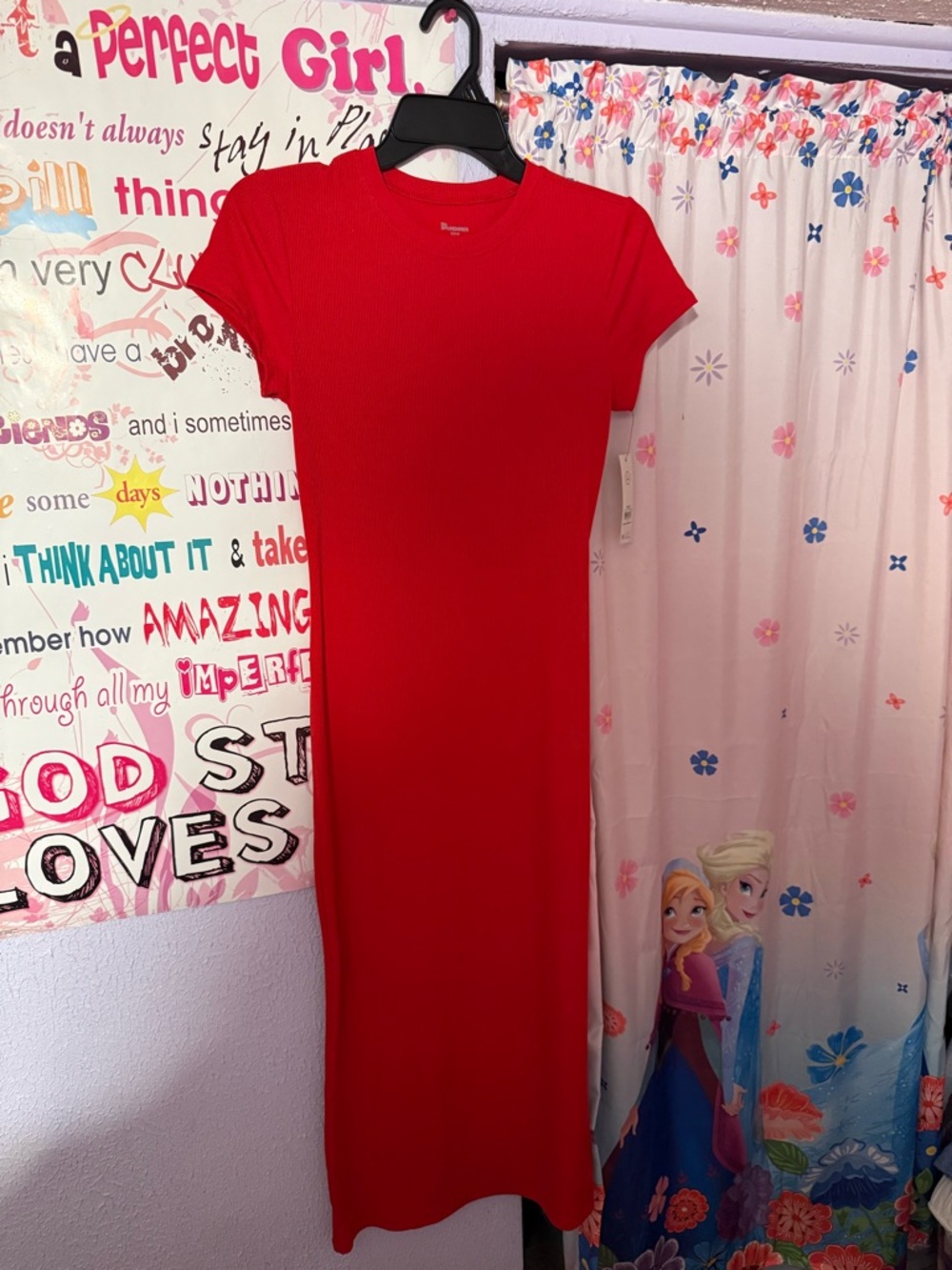 No Boundaries Red Short-Sleeve Ribbed Maxi Dress